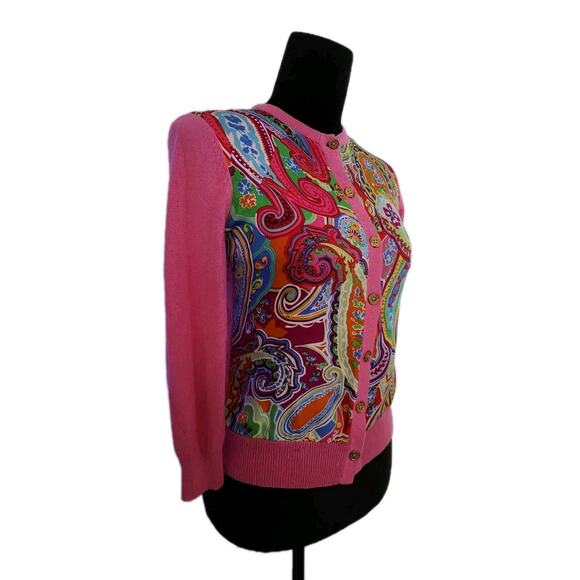 Vintage 90’s Paisley Ralph Lauren Silk Cashmere Pink Cardigan Size P small - Picture 2 of 8